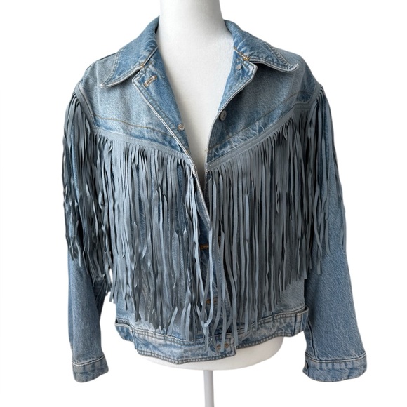 Free People After Hours Fringe Denim Jacket XS Oversized Western Boho Sold Out - Picture 2 of 13